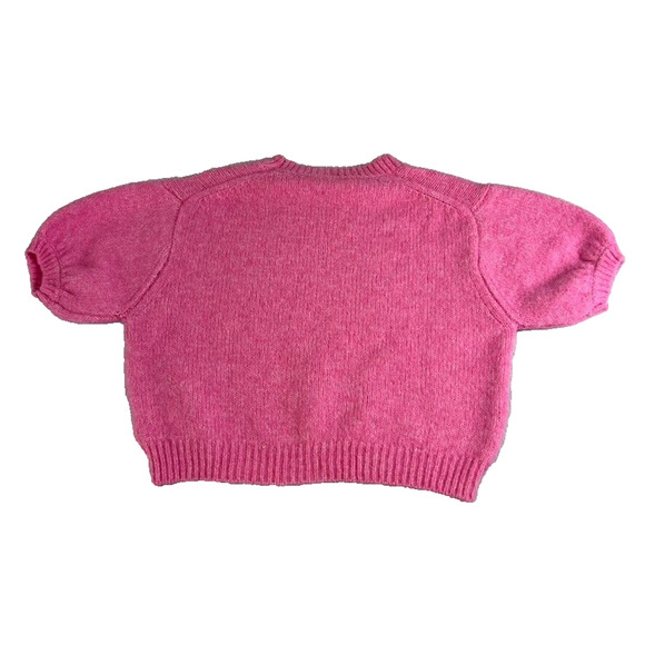 Zara Sweater Womens Medium Pink Cropped Wool Alpaca Knit Short Balloon Sleeve - Picture 2 of 6